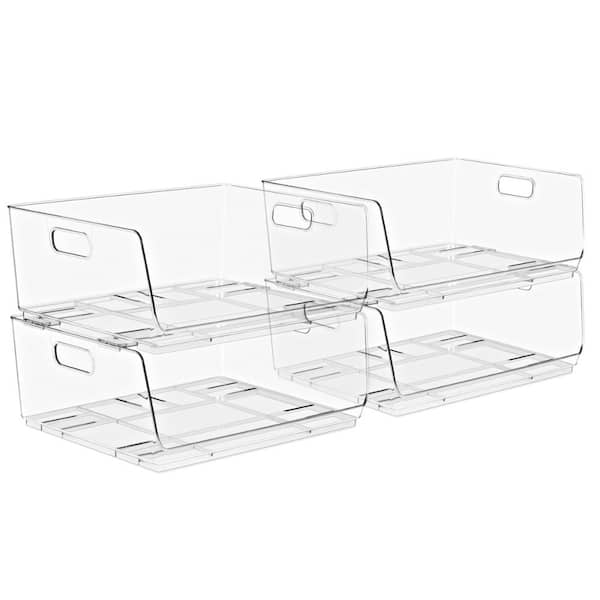 Stackable Storage Bins Acrylic Open Front Clear Stackable Storage Bins for Pantry Kitchen (Large) - 4 Pack