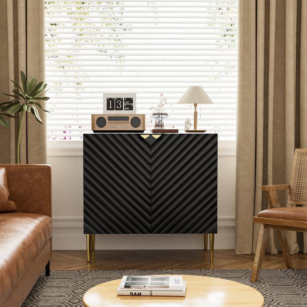 2-Door Black Locker Accent Storage Cabinet with Tapered Support Legs