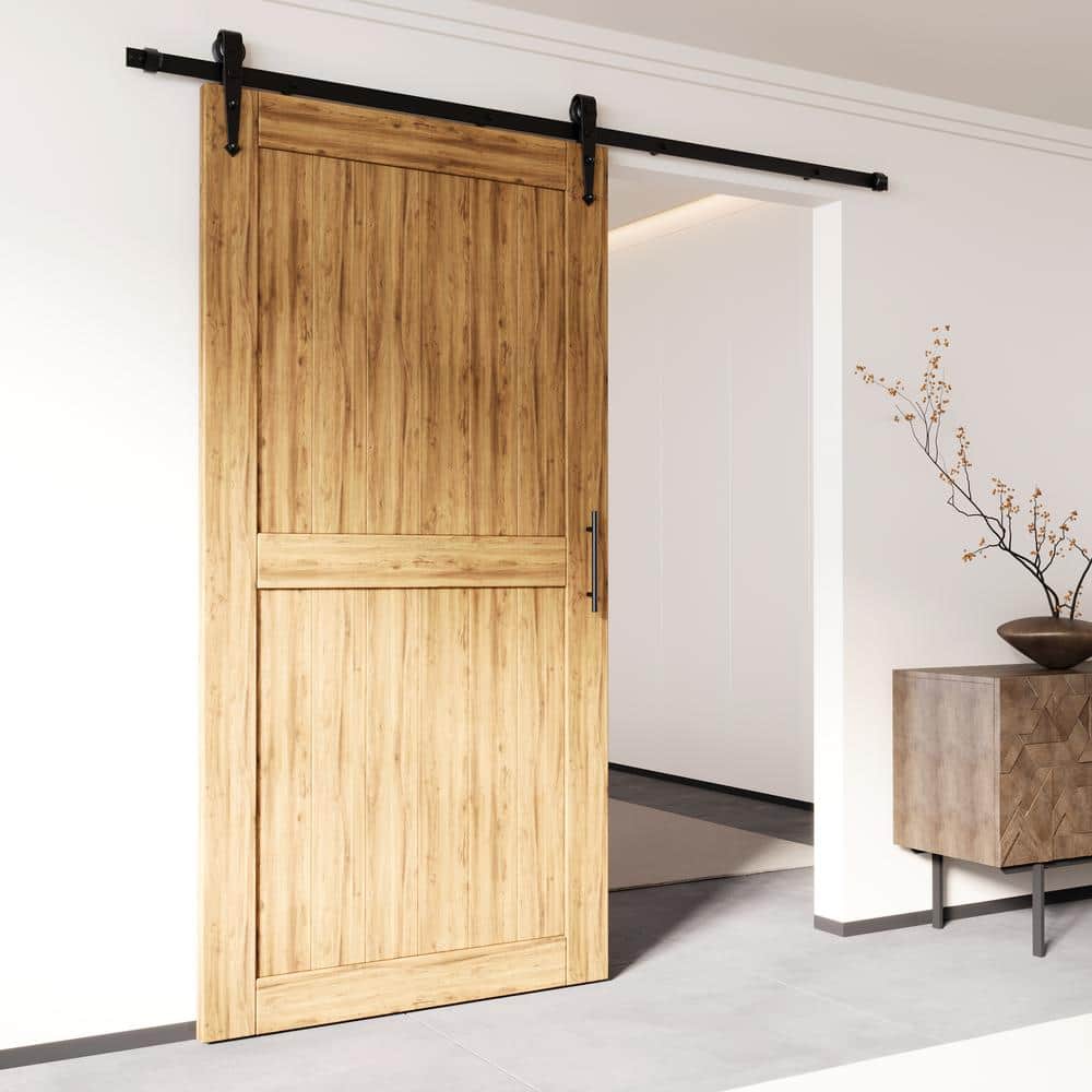 Black Rustic Sliding Barn Door Hardware Kit with Arrow Design Roller
