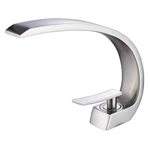 Single-Handle Single-Hole Bathroom Faucet Curved Type in Brushed Nickel