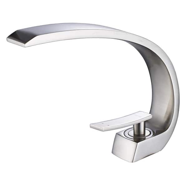 Fapully Single-Handle Single-Hole Bathroom Faucet Curved Type in Brushed Nickel