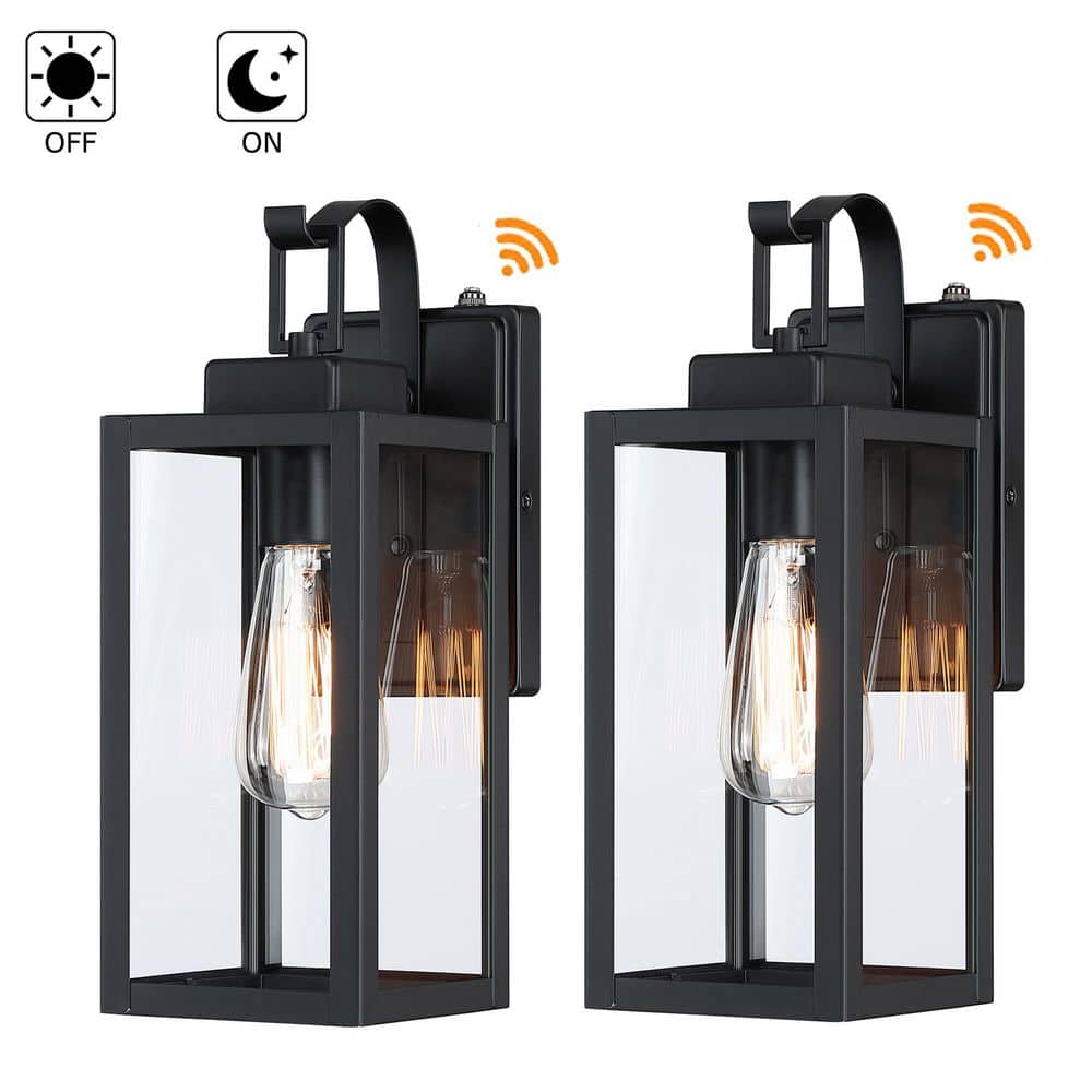 Foothill 14 in. 1-Light Matte Black Outdoor Wall Lantern Sconce with Dusk to Dawn (2-Pack) price history on PriceWatchPro