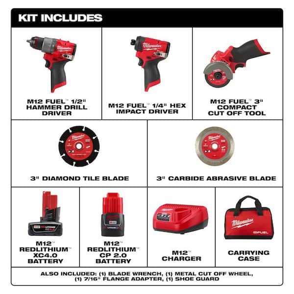 M12 FUEL 12-Volt Lithium-Ion Brushless Cordless Hammer Drill and Impact Driver Combo Kit (2-Tool) with Cut Off Saw