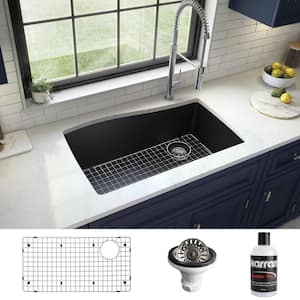 Black Quartz Composite 33 in. Single Bowl Undermount Kitchen Sink with Accessories