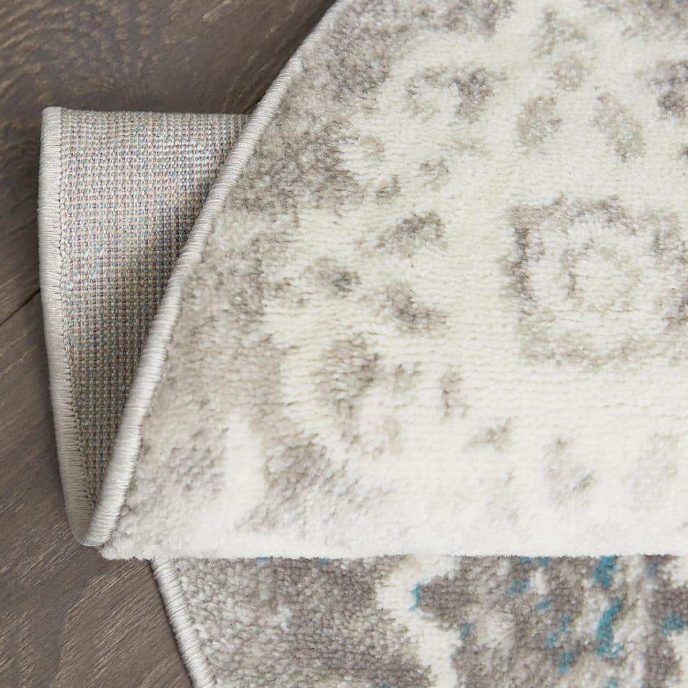 Blue and Gray Round Medallion Washable Area Rug