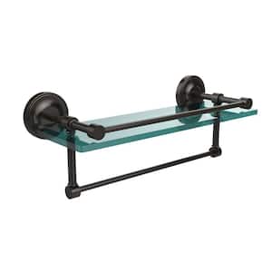 16 in. L x 5 in. H x 5 in. W Gallery Clear Glass Bathroom Shelf with Towel Bar in Oil Rubbed Bronze