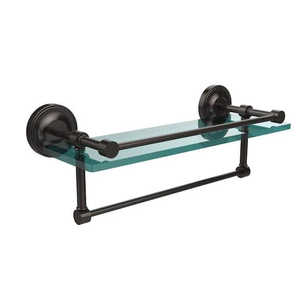 Allied Brass 16 in. L x 5 in. H x 5 in. W Gallery Clear Glass Bathroom Shelf with Towel Bar in Oil Rubbed Bronze