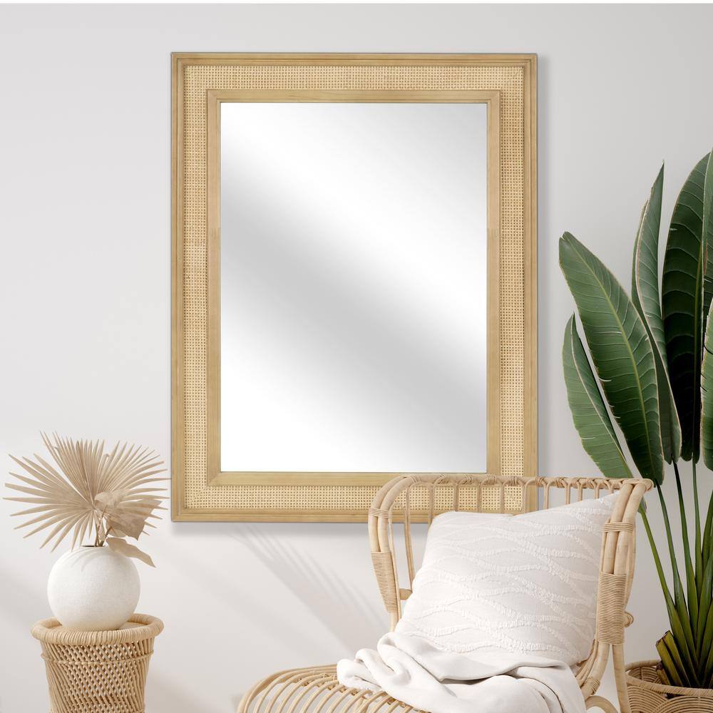 Natural Wood and Rattan Framed Full Length Rectangular Mirror