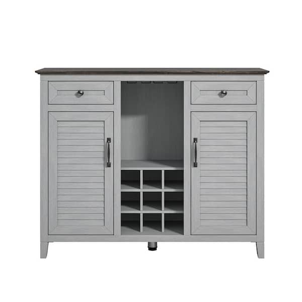 FESTIVO Scandinavian 47 in. Gray Wine Cabinet with Textured Patterns Door and Wooden Pattern Countertop