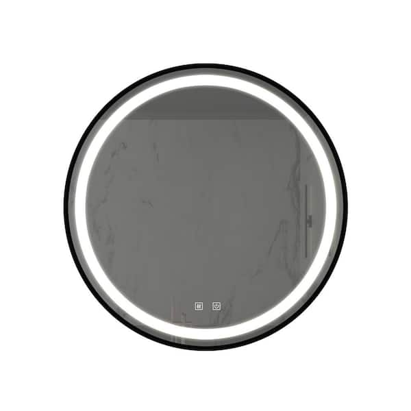 24 in. W x 24 in. H Round Black Frame Wall Mounted Led Classy Bathroom Vanity Mirror in Silver with Anti-Fog