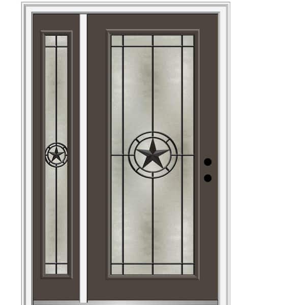 MMI Door Elegant Star 50 in. x 80 in. Left-Hand Inswing Full Lite Decorative Glass Brown Painted Fiberglass Prehung Front Door