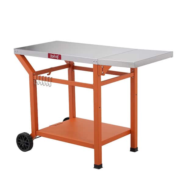 Outdoor Grill Table Cart, Stainless Steel Pizza Oven Table with Wheels