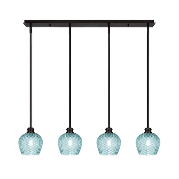 Unbranded Albany 60-Watt 4-Light Espresso Linear Pendant Light with Turquoise Textured Glass Shades and No Bulbs Included