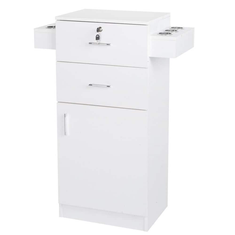 White MDF Beauty Salon Cabinet with Locking Drawers and Tool Holsters