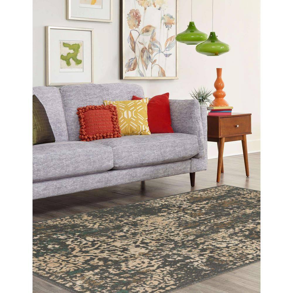 Gray and Beige Abstract 4' x 6' Stain-Resistant Synthetic Rug