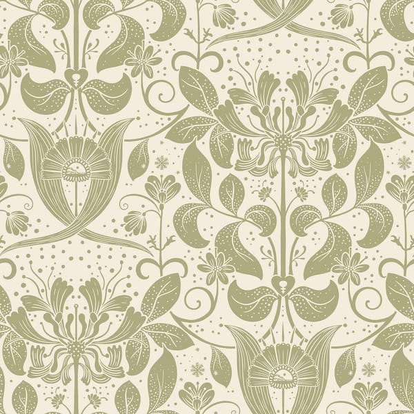 A-Street Prints Berit Green Olive Floral Crest Wallpaper Sample