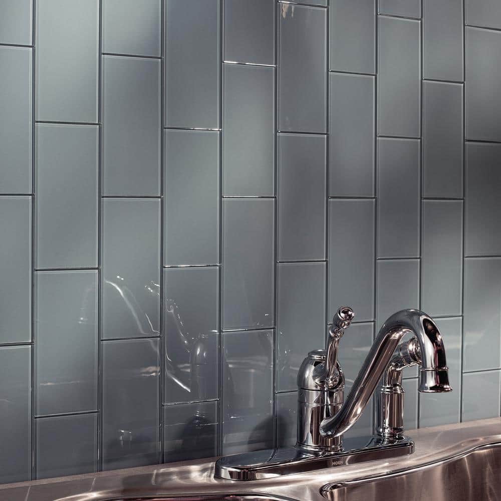 Storm Cloud Glass Peel and Stick Wall Tile Set for Kitchen and Bathroom