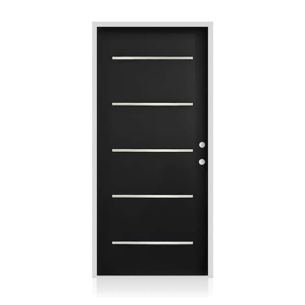 36 in. x 80 in. Left-Hand/Inswing Black Steel Prehung Front Door with Bore Hole