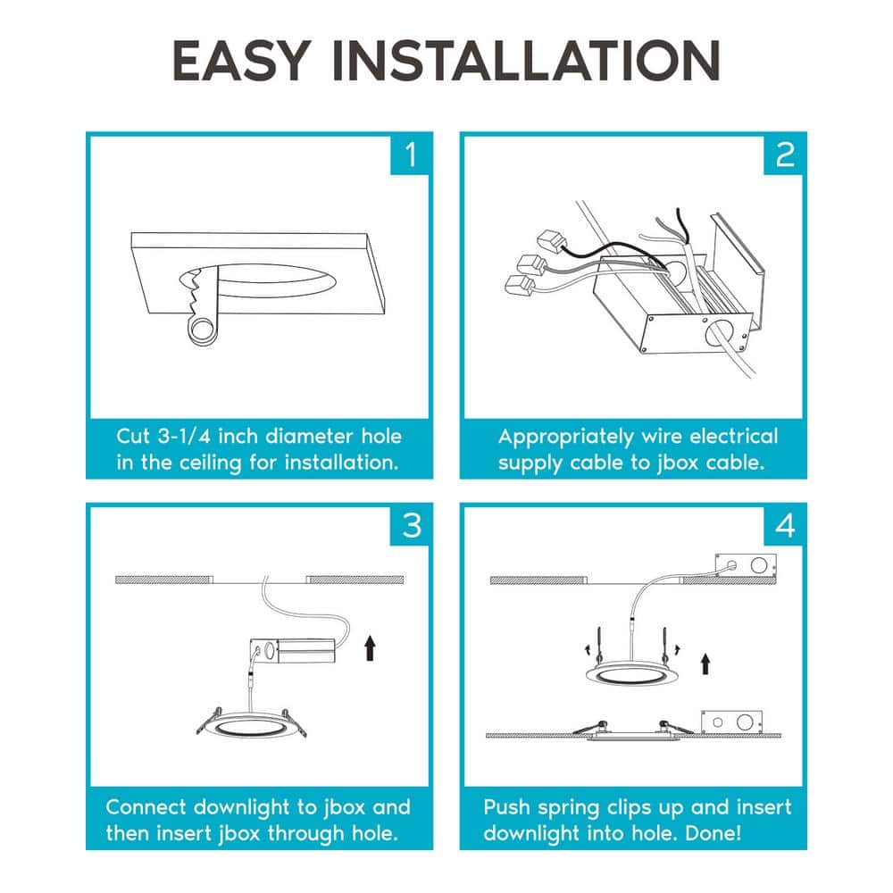 3'' Black LED Canless Recessed Lighting Kit with Switchable White