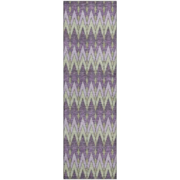Mayfield Premium Machine Washable Abstract AMF2558 Purple 2 ft. x 7 ft. Runner Rug