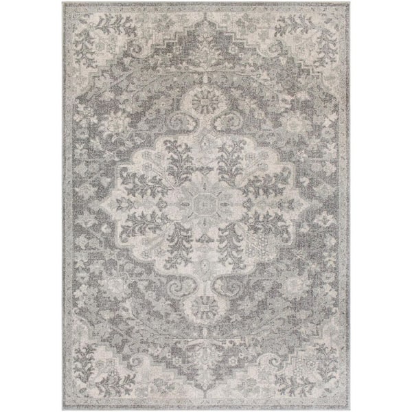 Unbranded Gray Polypropylene 5 ft. x 7 ft. Floral Indoor/Outdoor Area Rug