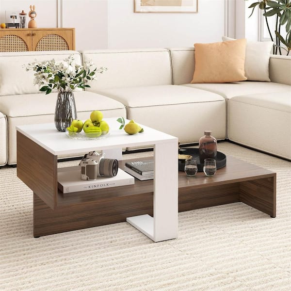 Costway 31 in. Brown Specialty Particle Board 2-Tier Geometric
