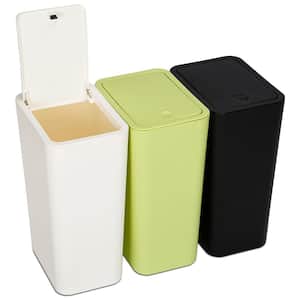2.6 Gal. White, Green and Black Small Rectangular Plastic Household Trash Can with Lid (3-Pack)