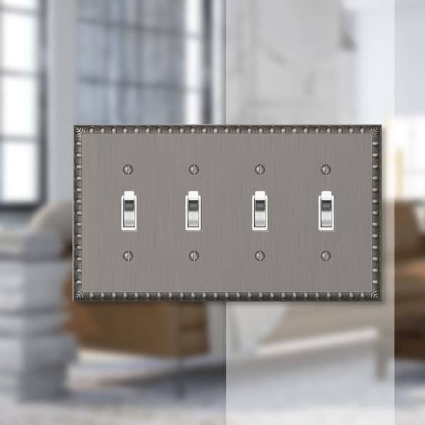 Antiquity 4 Gang Toggle Metal Wall Plate - Antique Nickel