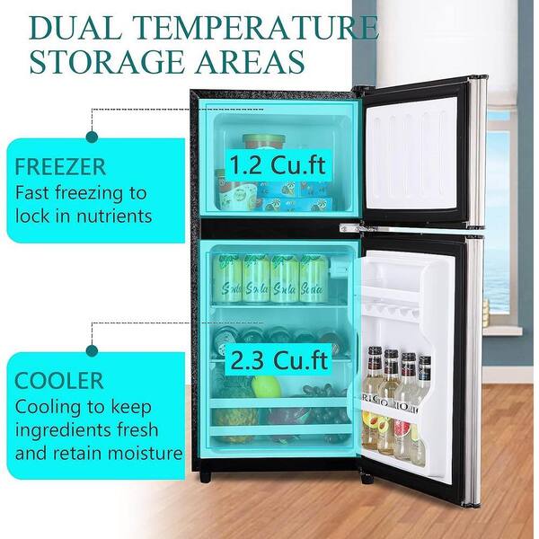 16 in. 3.5 cu. ft. Retro Mini Refrigerator in Silver with Compact