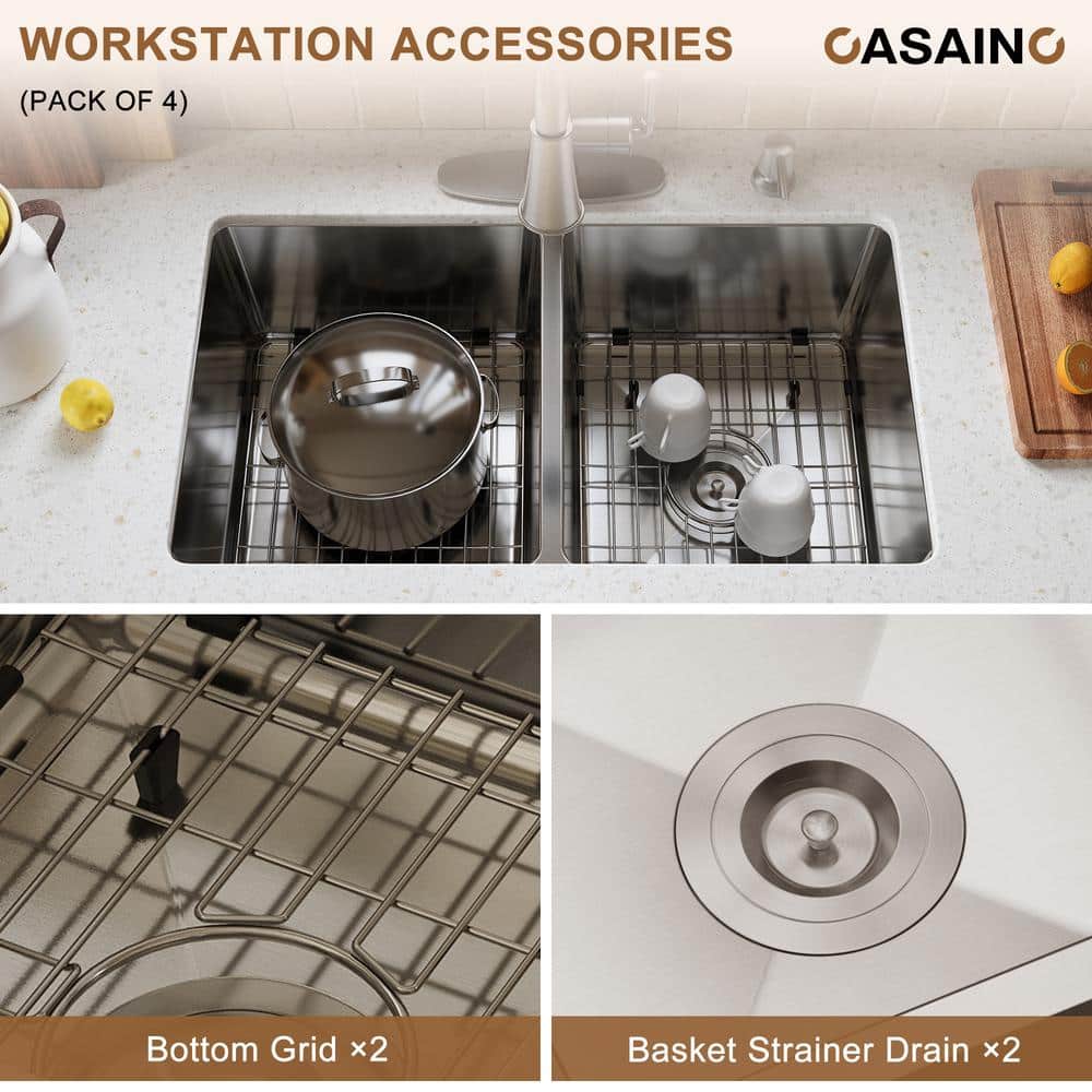 31'' Brushed Stainless Steel Double Bowl Undermount Kitchen Sink
