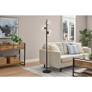 Vista Heights 62 in. 3 Light Matte black Standard Indoor Floor Lamp With Clear Glass Shade