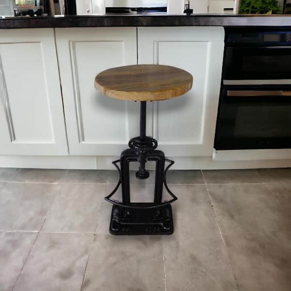 HomeRoots 27 in. Black Backless Metal Adjustable Height Bar Chair with Wood Seat