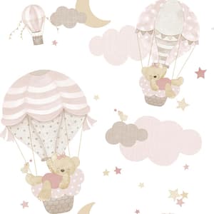 Little Explorers 2 Pink Hot Air Balloons and Bears Matte Finish Non-Pasted Non-Woven Wallpaper Roll Sample