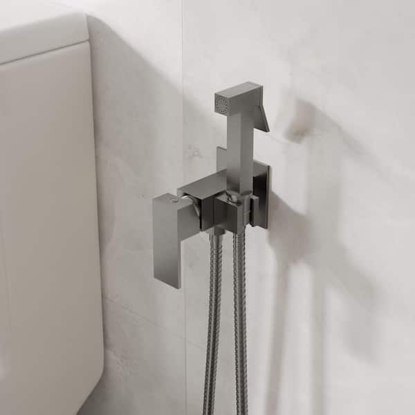 Modern 1 Handle Wall Mount Brass Bidet Faucet-Adjustable Hot & Cold Water in Brushed Nickel