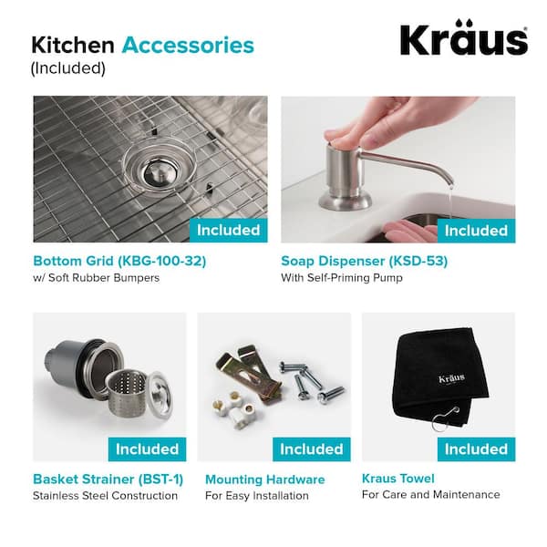 in Standart - Steel Bowl Sink PRO Home KRAUS Kitchen Stainless with The 32 Faucet All-in-One Stainless in. Undermount KHU100-32-1610-53SS Depot Steel Single