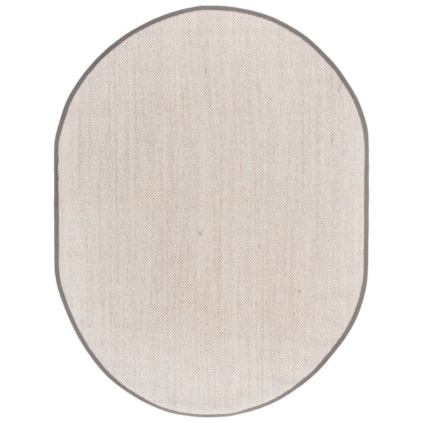 Natural Fiber 6 ft. x 8 ft. Marble/Khaki Solid Color Oval Area Rug