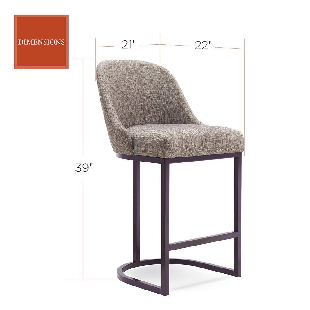 Espresso Metal and Gray Linen Barrelback Counter Stool, Set of 2