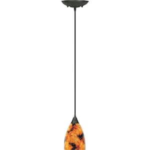1-Light Oil Rubbed Bronze Adjustable Interior Mini Pendant with Fire Storm Shade