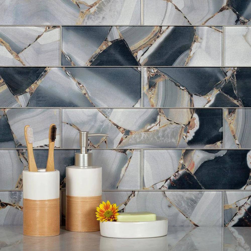 Carnelian 3" x 12" Glossy Gray Glass Subway Tile