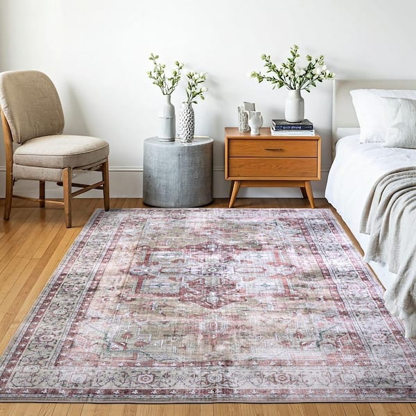 Machine Washable Paisley Desert Rose 5 ft. x 7 ft. Kitchen/Bedroom/Living Room Indoor Area Rug