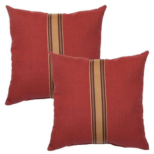 Hampton Bay 18 in. Chili Outdoor Toss Pillow with Braided Accent Band (2-Pack)