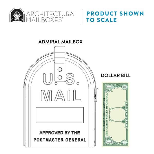 Admiral Medium, Aluminum, Post-Mount Mailbox, Textured White Admiral Medium, Aluminum, Post-Mount Mailbox, Textured White