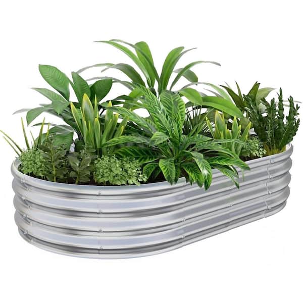 Primehome Raised Planter Box Galvanized Steel Garden Bed - 5 x 3 x 1 ft. Outdoor Oval Metal Frame for Vegetables/Flowers