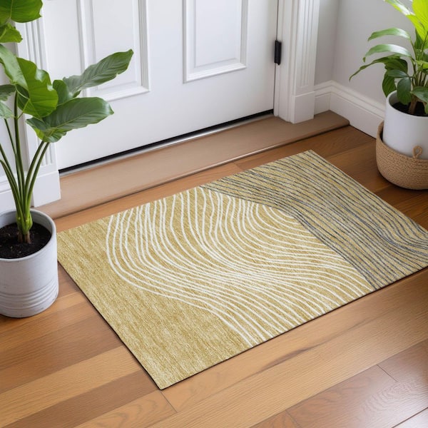 Chantille Machine Washable Indoor/Outdoor Abstract ACN2350 Gold 2 ft. x 3 ft. Accent Rug