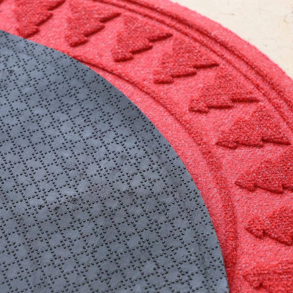Red Pine Tree Round Christmas Tree Skirt with Rubber Backing