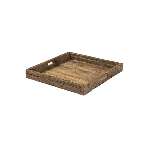 HomeRoots Brown Square Wood 24 in. Decorative Tray