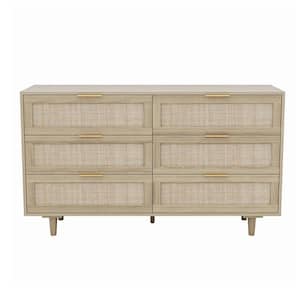 51.18 in. W x 15.75 in. D x 29.53 in. H Ready to Assemble Base Storage Cabinet in Natural, 6-Drawer Rattan Dresser