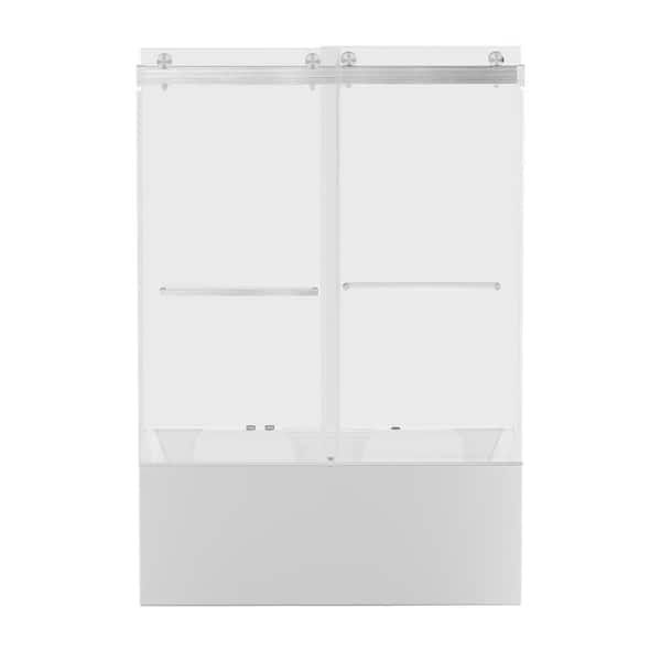 60 in. W x 62 in. H Sliding Tub Door in Brushed Nickel with Tempered Glass