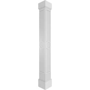 7-5/8 in. x 8 ft. Premium Square Non-Tapered Arts and Crafts Fretwork PVC Column Wrap Kit with Mission Capital and Base