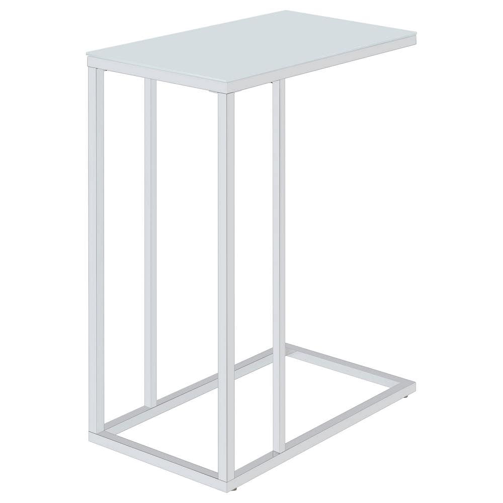 Sleek Chrome Metal & Frosted Glass C-Shaped Snack Table